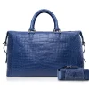 Ammoment - Lark Weekender Small in Crocodile - Navy - Luxury High Quality Leather Bag - Avvenice