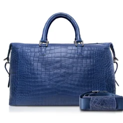 Ammoment - Lark Weekender Small in Crocodile - Navy - Luxury High Quality Leather Bag - Avvenice