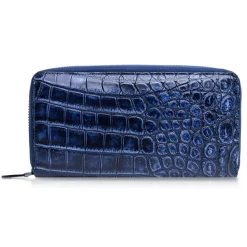 Ammoment - Nile Crocodile in Antique Navy - Leather Long Zipper Wallet - Avvenice