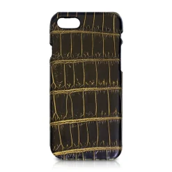 Ammoment - Nile Crocodile in Crack Black and Gold - Leather Cover - iPhone 8 / 7 - Avvenice