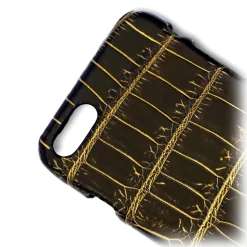 Ammoment - Nile Crocodile in Crack Black and Gold - Leather Cover - iPhone 8 / 7 - Avvenice