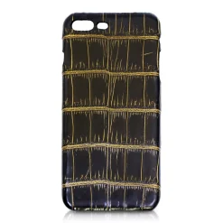 Ammoment - Nile Crocodile in Crack Black and Gold - Leather Cover - iPhone 8 Plus / 7 Plus - Avvenice