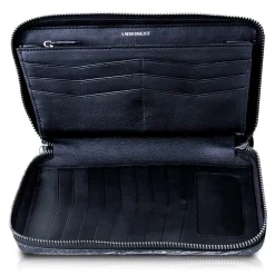 Ammoment - Ostrich in Tahitian Pearl Black - Leather Large Long Zipper Wallet - Avvenice