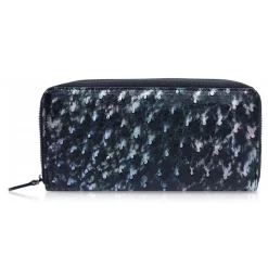 Ammoment - Ostrich in Tahitian Pearl Black - Leather Long Zipper Wallet - Avvenice