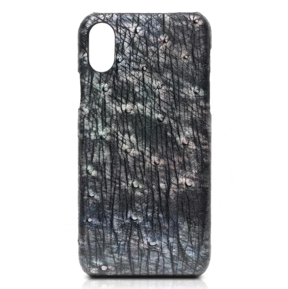 Ammoment - Ostrich in Tahitian Pearl - Leather Cover - iPhone X - Avvenice