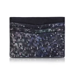 Ammoment - Ostrich in Tahitian Pearl Black - Leather Credit Card Holder - Avvenice