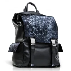 Ammoment - Ostrich in Tahitian Pearl Black - Leather Zane Large Backpack - Avvenice
