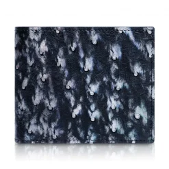 Ammoment - Ostrich in Tahitian Pearl Black - Leather Bifold Wallet with Center Flap - Avvenice