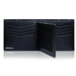Ammoment - Ostrich in Tahitian Pearl Black - Leather Bifold Wallet with Center Flap - Avvenice