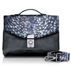 Ammoment - Ostrich in Tahitian Pearl Black - Leather Briefcase -  Orion Business Bag - Avvenice