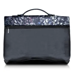 Ammoment - Ostrich in Tahitian Pearl Black - Leather Briefcase -  Orion Business Bag - Avvenice