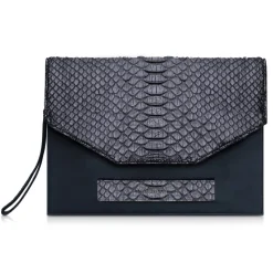 Ammoment - Python in Black - Leather Pete Clutch Bag - Avvenice