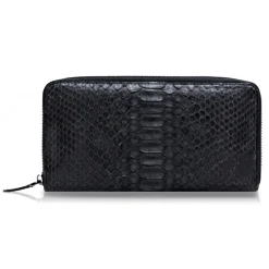 Ammoment - Python in Black - Leather Long Zipper Wallet - Avvenice