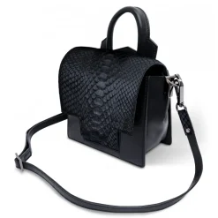 Ammoment - Python in Black - Leather Lexi Crossbody Bag - Avvenice