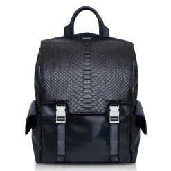 Ammoment - Python in Black - Leather Zane Large Backpack - Avvenice