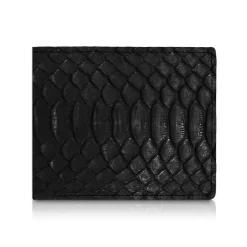 Ammoment - Python in Black - Leather Bifold Wallet with Center Flap - Avvenice