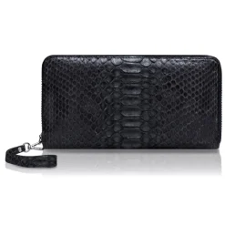 Ammoment - Python in Black - Leather Large Long Zipper Wallet - Avvenice