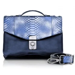 Ammoment - Python in Calcite Blue - Leather Briefcase -  Orion Business Bag - Avvenice