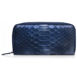Ammoment - Python in Calcite Blue - Leather Long Zipper Wallet - Avvenice