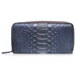 Ammoment - Python in Calcite Grey - Leather Long Zipper Wallet - Avvenice