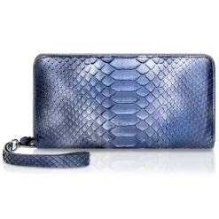 Ammoment - Python in Calcite Blue - Leather Large Long Zipper Wallet - Avvenice