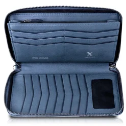 Ammoment - Python in Calcite Blue - Leather Large Long Zipper Wallet - Avvenice