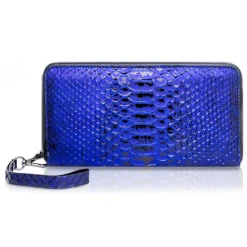 Ammoment - Python in NYX Blue - Leather Large Long Zipper Wallet - Avvenice