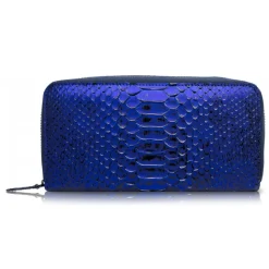 Ammoment - Python in NYX Blue - Leather Long Zipper Wallet - Avvenice