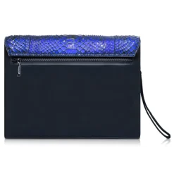 Ammoment - Python in NYX Blue - Leather Pete Clutch Bag - Avvenice