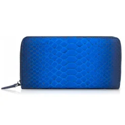 Ammoment - Python in Petale Blue - Leather Long Zipper Wallet - Avvenice
