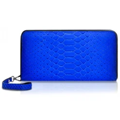 Ammoment - Python in Petale Blue - Leather Large Long Zipper Wallet - Avvenice