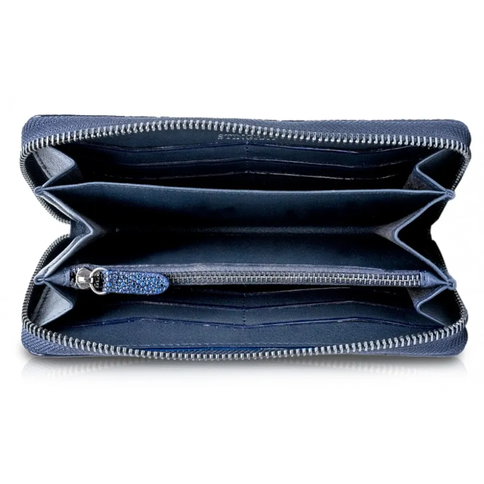 Ammoment - Stingray in Glitter Metallic Blue - Leather Long Zipper Wallet - Avvenice