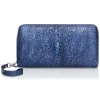 Ammoment - Stingray in Glitter Metallic Blue - Leather Large Long Zipper Wallet - Avvenice