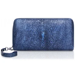 Ammoment - Stingray in Glitter Metallic Blue - Leather Large Long Zipper Wallet - Avvenice