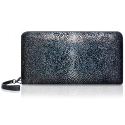 Ammoment - Stingray in Glitter Metallic Green - Leather Large Long Zipper Wallet - Avvenice