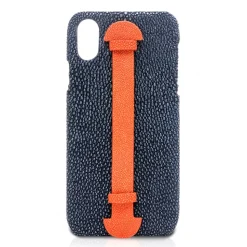 Ammoment - Stingray in Navy and Orange - Leather Cover with Finger Holder - Finger Cover - iPhone X - Avvenice