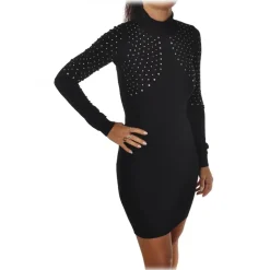 Aniye By - Short Dress with High Neck and Rhinestones - Black - Dress - Made in Italy - Luxury Exclusive Collection - Avvenice