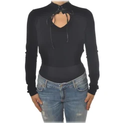 Aniye By - Short Top Model with Standing Collar - Black - Top - Made in Italy - Luxury Exclusive Collection - Avvenice