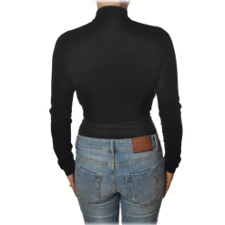 Aniye By - Short Top Model with Standing Collar - Black - Top - Made in Italy - Luxury Exclusive Collection - Avvenice