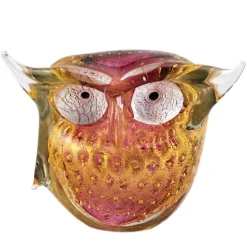 Ars Cenedese Murano - Bollinato Owl 24k Gold - Ruby - Handcrafted Venetian Vase Handmade by Venetian Glassmasters - Luxury - Avvenice