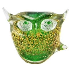Ars Cenedese Murano - Bollinato Owl 24k Gold - Green - Handcrafted Venetian Vase Handmade by Venetian Glassmasters - Luxury - Avvenice