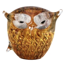 Ars Cenedese Murano - Bollinato Owl 24k Gold - Amber - Handcrafted Venetian Vase Handmade by Venetian Glassmasters - Luxury - Avvenice
