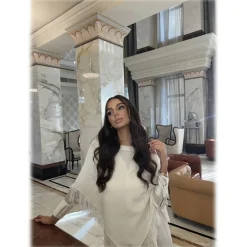 Avvenice - Cape - Precious Cashmere Keffiyeh - Pure Satin White - Handmade in Italy - Exclusive Luxury Collection - Avvenice