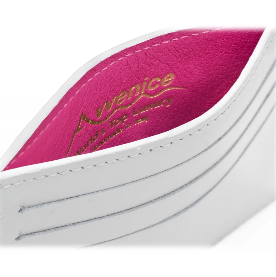 Avvenice - Premium Leather Credit Card Holder - White Fuchsia - Handmade in Italy - Exclusive Luxury Collection - Avvenice