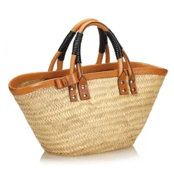 Balenciaga Vintage - Bistrot Panier Tote Bag - Brown Beige - Leather and Straw Handbag - Luxury High Quality - Avvenice
