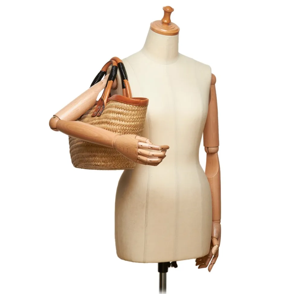 Balenciaga Vintage - Bistrot Panier Tote Bag - Brown Beige - Leather and Straw Handbag - Luxury High Quality - Avvenice