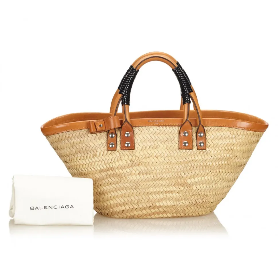 Balenciaga Vintage - Bistrot Panier Tote Bag - Brown Beige - Leather and Straw Handbag - Luxury High Quality - Avvenice