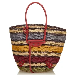 Balenciaga Vintage - Classic Panier Basket Bag - Brown Beige - Leather and Straw Handbag - Luxury High Quality - Avvenice