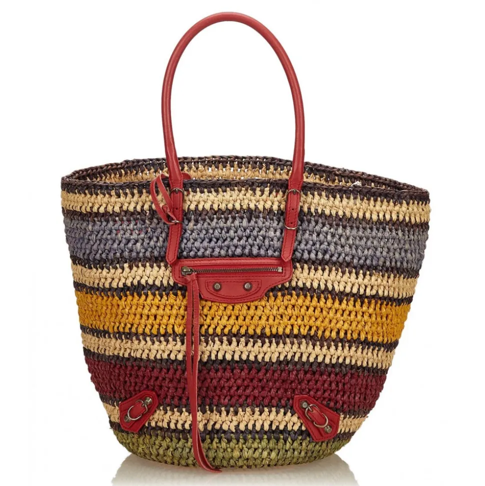 Balenciaga Vintage - Classic Panier Basket Bag - Brown Beige - Leather and Straw Handbag - Luxury High Quality - Avvenice