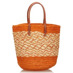 Balenciaga Vintage - Motocross Classic Panier Basket Bag - Orange White - Leather and Straw Handbag - Luxury High Quality - Avvenice